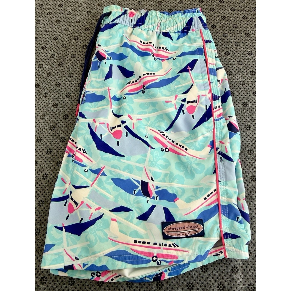 Vineyard Vines Swim Trunks Mens Small Blue Airplane Print Mesh Lined Drawstring - Picture 5 of 7